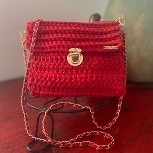 Chic Red Knit Bag with Gold Chain by Nine West